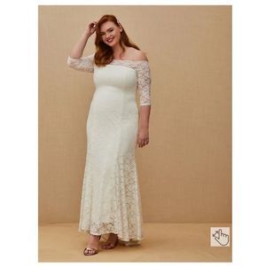 Torrid Ivory Lace Off Shoulder Fit & Flare Wedding Dress Size 18W NWT